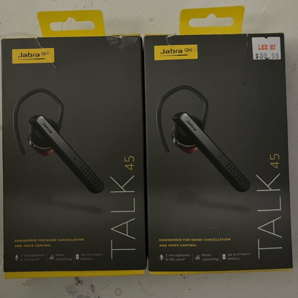 2 Jabra Talk 45 Bluetooth Headsets High Definition Dual Mic Noise Cancellation